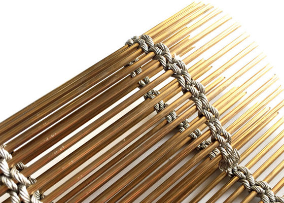 สายเคเบิลสีทองหน้าจอตาข่ายโลหะสถาปัตยกรรม Pvd กว้าง 6 เมตร