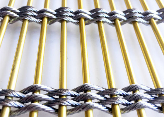 ฉากกั้นตกแต่ง 7mm สแตนเลสตาข่ายสถาปัตยกรรมสีทอง Metal
