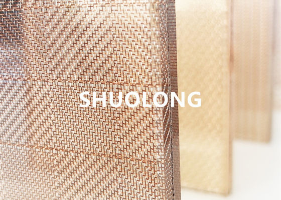 ลวดตาข่ายลามิเนตแก้วสีบรอนซ์ทองแดงผ้าทอแบบยืดหยุ่นสำหรับตกแต่ง